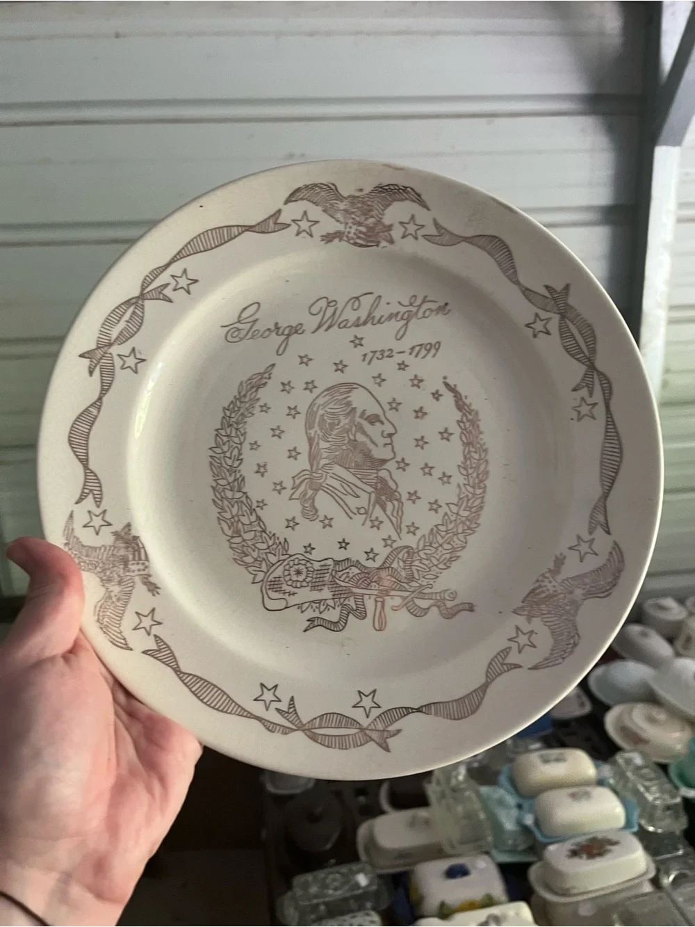 George Washington Commemorative Dinner Plate in Cream and Brown - Unbranded